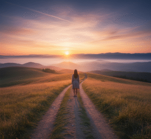 Una persona mirando hacia un horizonte abierto, simbolizando el camino hacia la esperanza y la superación personal en un proceso de salud mental.