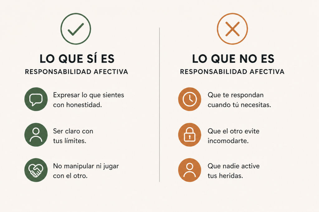 infografía responsabilidad afectiva lo que es y lo que no es en relaciones y gestión emocional